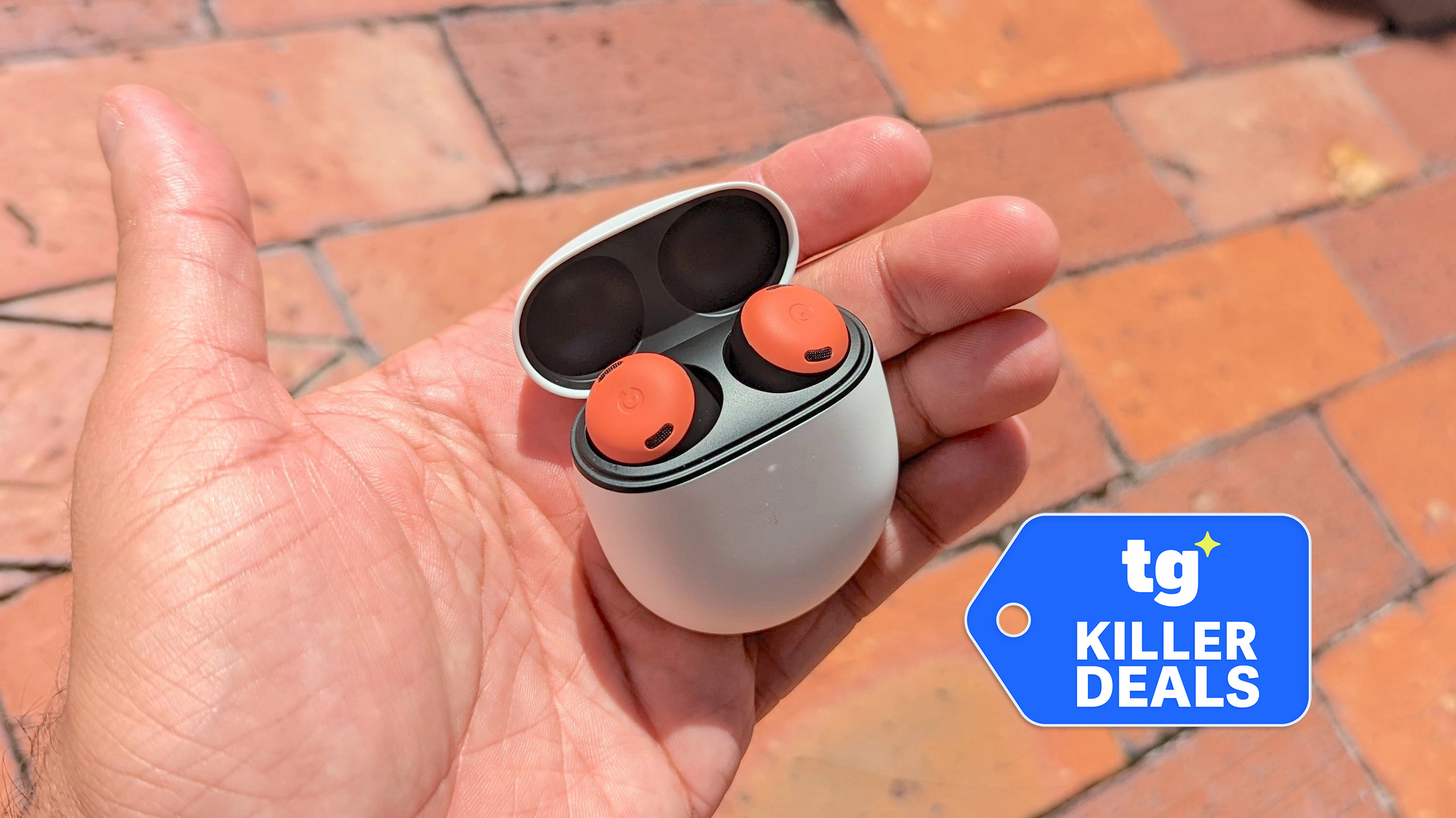 Pixel Buds Pro held in the hand.