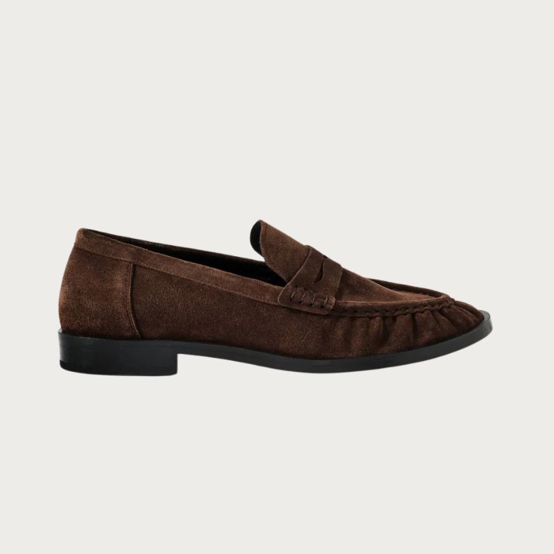 Image of brown suede loafers