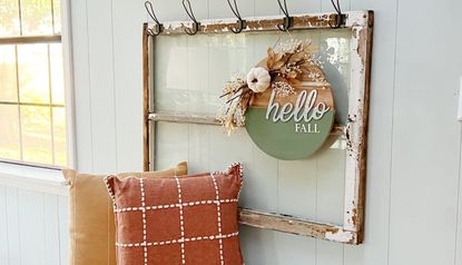 fall wreath with pillows