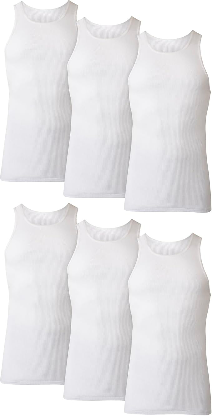 Hanes Men's Moisture-Wicking Ribbed, Lightweight Cotton Tank Undershirts, White , Small ,6 Count ( Pack of 1)