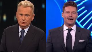 From left to right: Pat Sajak talking on Wheel of Fortune and Ryan Seacrest talking on Wheel of Fortune. 