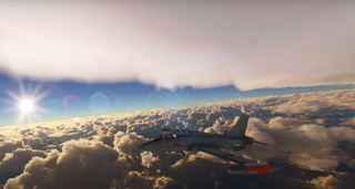 Plane flying above Hurricane Ida in Microsoft Flight Simulator.