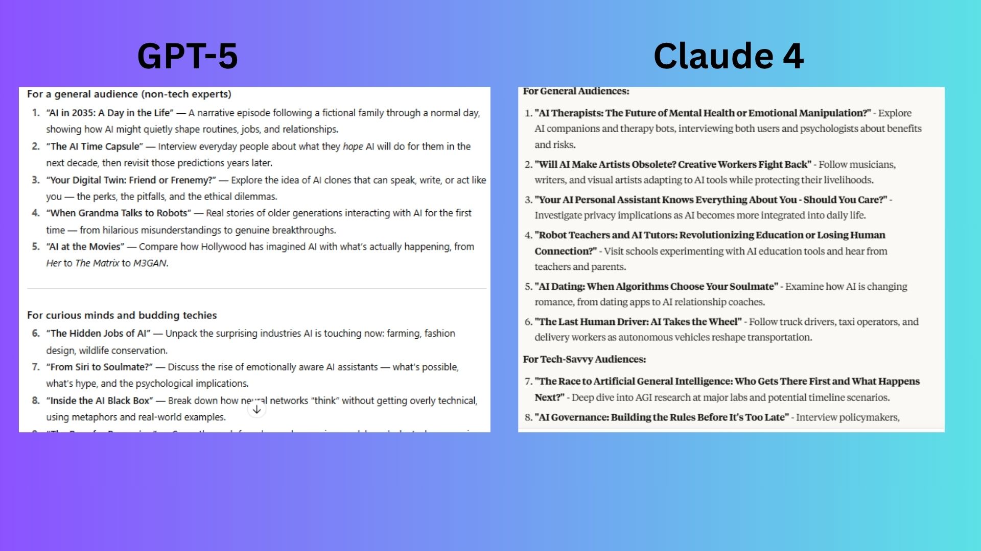 screenshot of GPT-5 and Claude