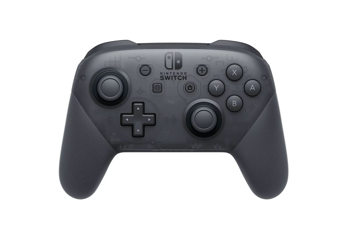 A product shot of the Nintendo Switch Pro controller on a white background