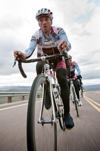 Eric Barlavev leads the bunch up the Mt. Lemmon climb.