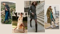 Composite of 4 models wearing coats suitable for petite ladies