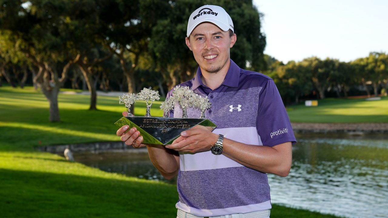 Matt Fitzpatrick poses with the trophy after winning the 2021 Andalucia Masters