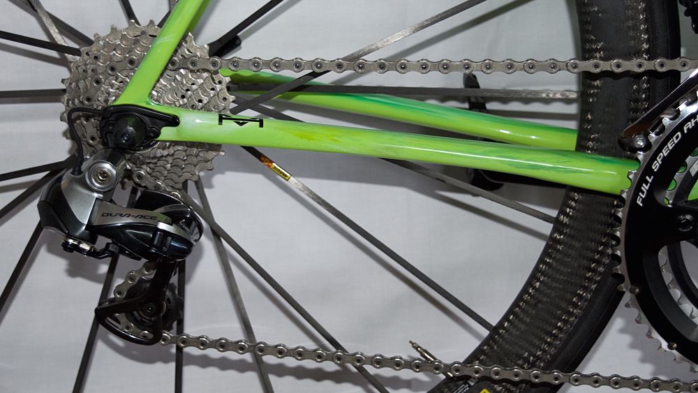 The Cannondale is equipped with Shimano Dura-Ace shifting