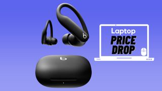 Black Beats Powerbeats Pro 2 against blue gradient background.