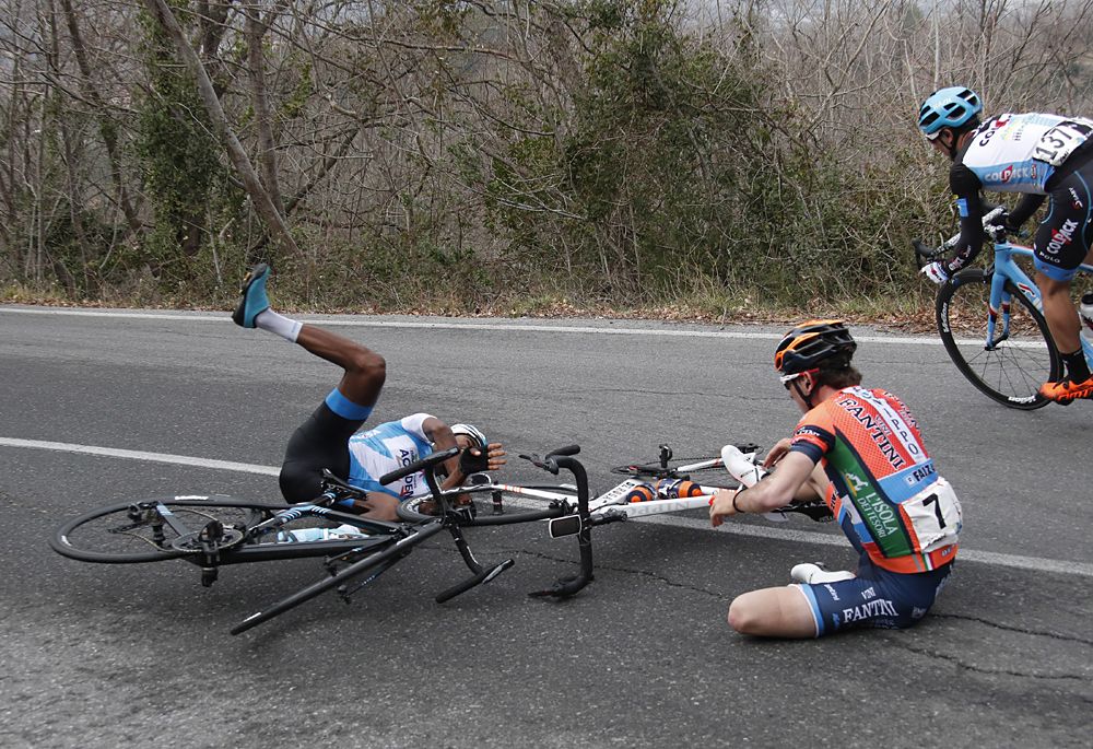 A crash at Trofeo Laigueglia