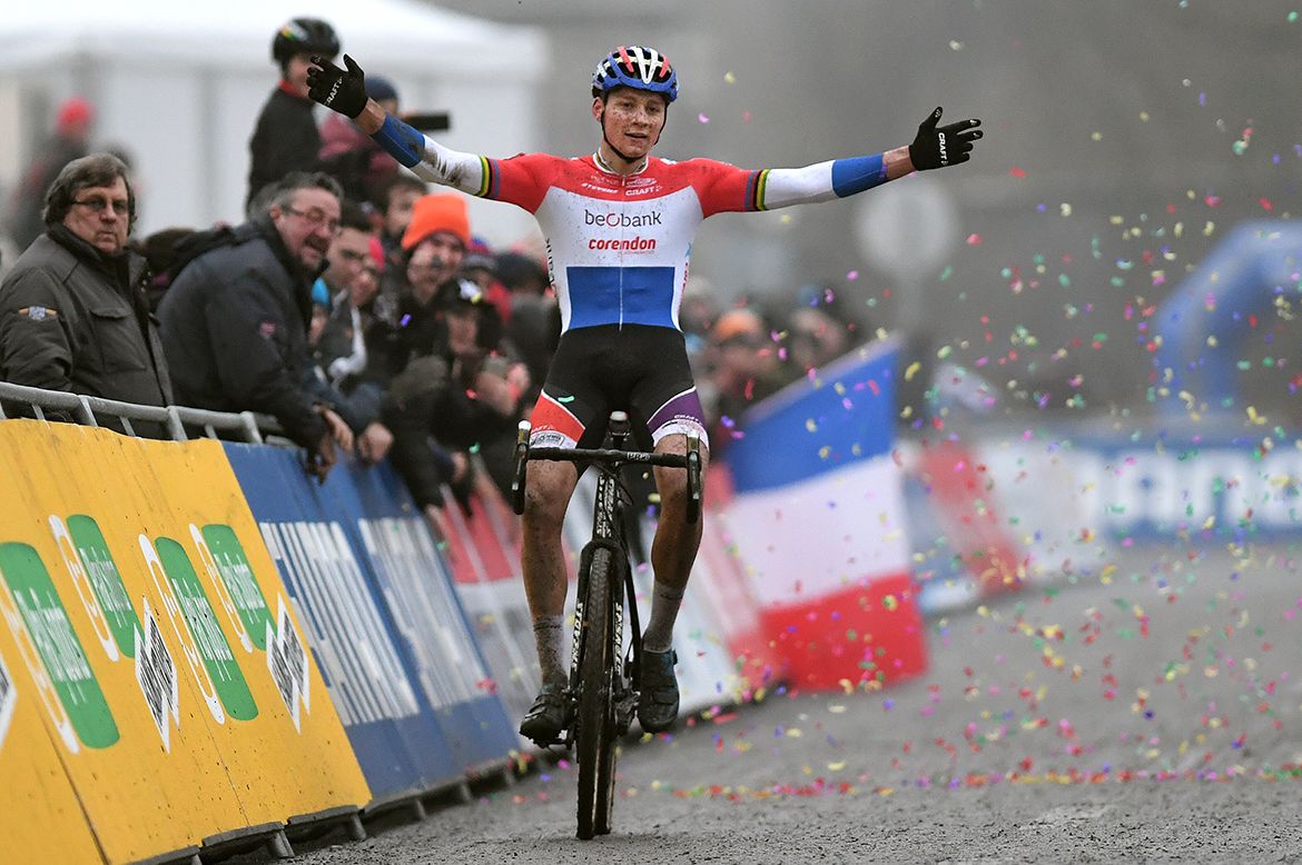 Van der Poel celebrating his second World Cup win of the season
