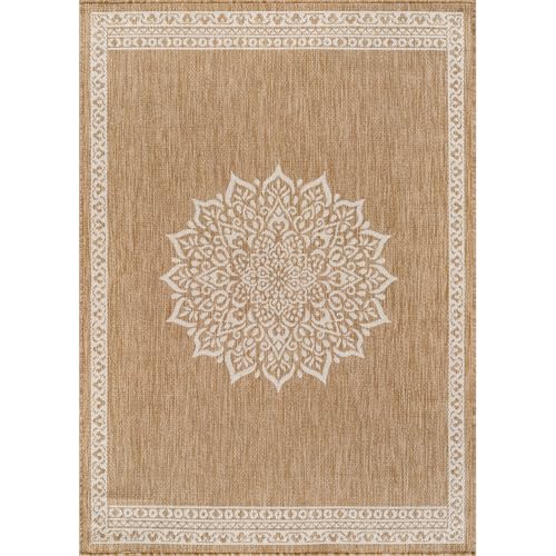 Camilson Outdoor Rug 5x7 Medallion Natural Modern Area Rugs for Indoor and Outdoor Patios Kitchen and Hallway Mats Washable Porch Deck Outside Carpet (medallion Natural 5 X 7)
