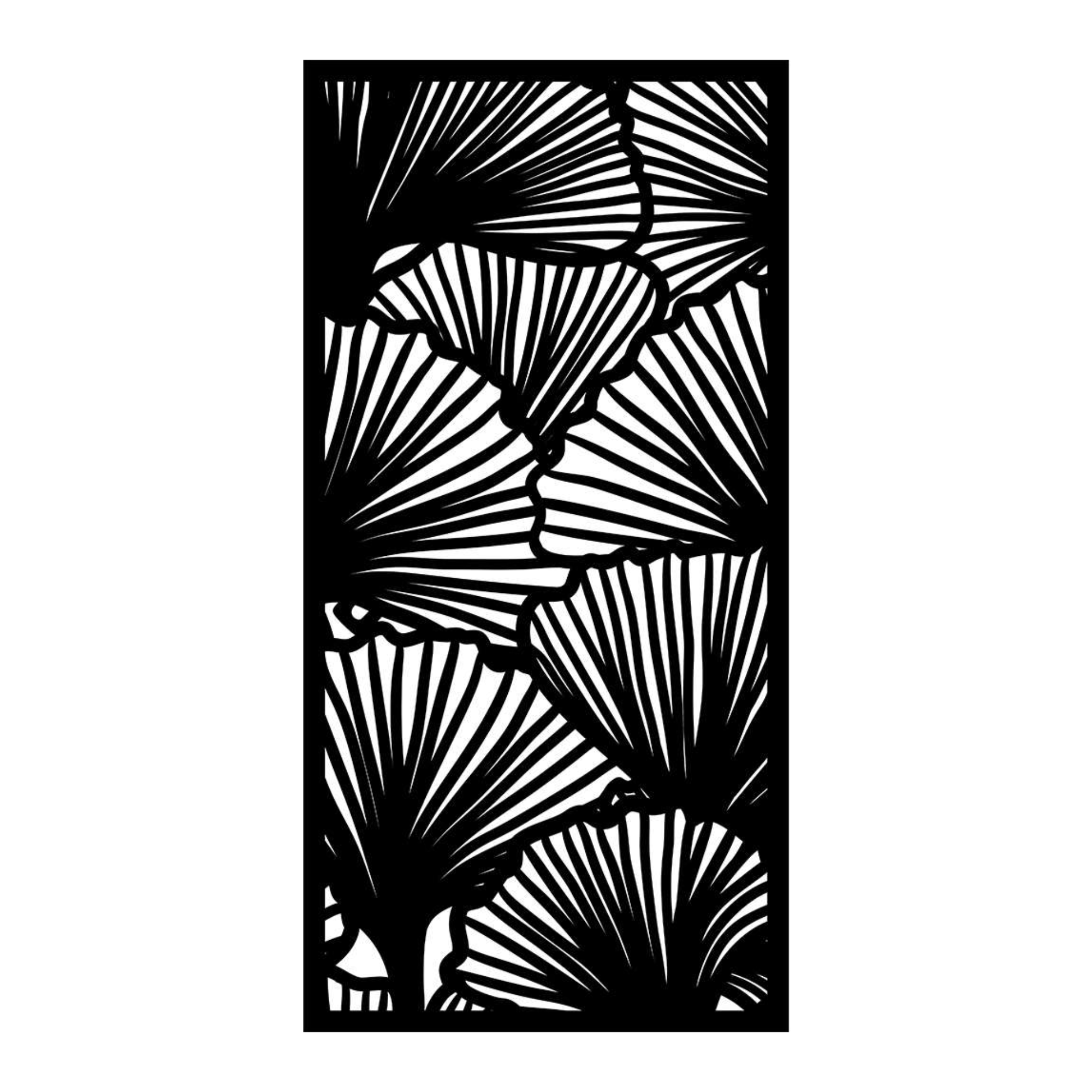 a black metal privacy screen with a plant like motif