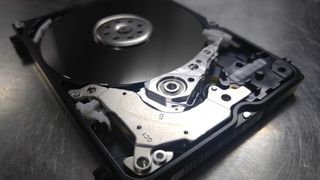 A close-up of a hard drive.