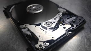 A close-up of of a hard drive.