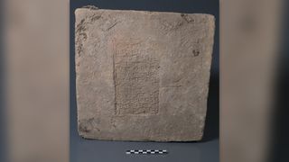 A brick dating to the reign of Nebuchadnezzar II (circa 604 to 562 B.C.), according to the inscription. This brick, which was looted and is now housed in the Slemani Museum in Iraq, and others helped researchers confirm an ancient magnetic field anomaly.