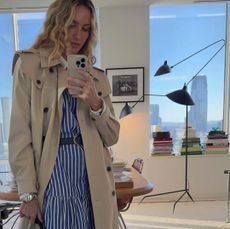Striped dress and trench coat