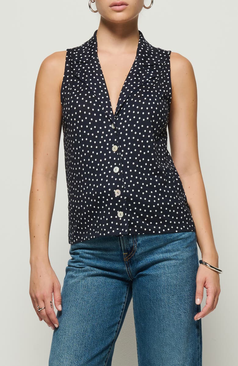 Caia Havana Polka Dot Pima Cotton Blend Button-Up Top
