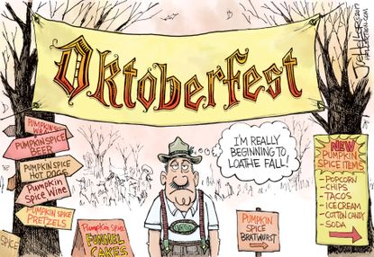 Political cartoon U.S. Fall Oktoberfest pumpkin spice
