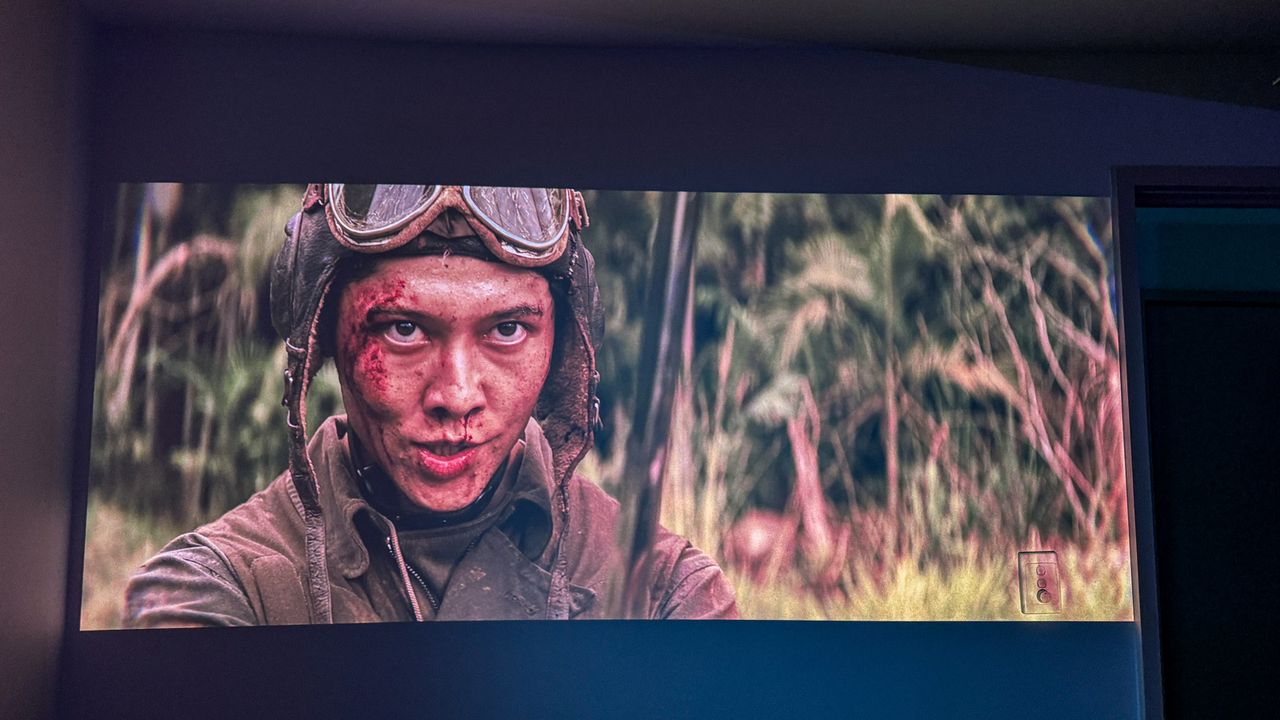 A scene from Kong Skull Island projected onto a wall.