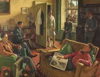 Undergraduates in a Worcester College Room, by Edward Halliday (1952). The painting explores the relationships between seven students.