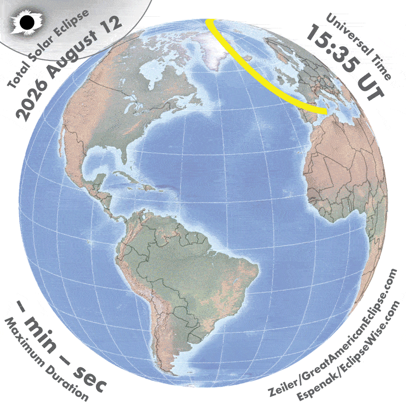 A gif of the rotating Earth with the sun moving above it.