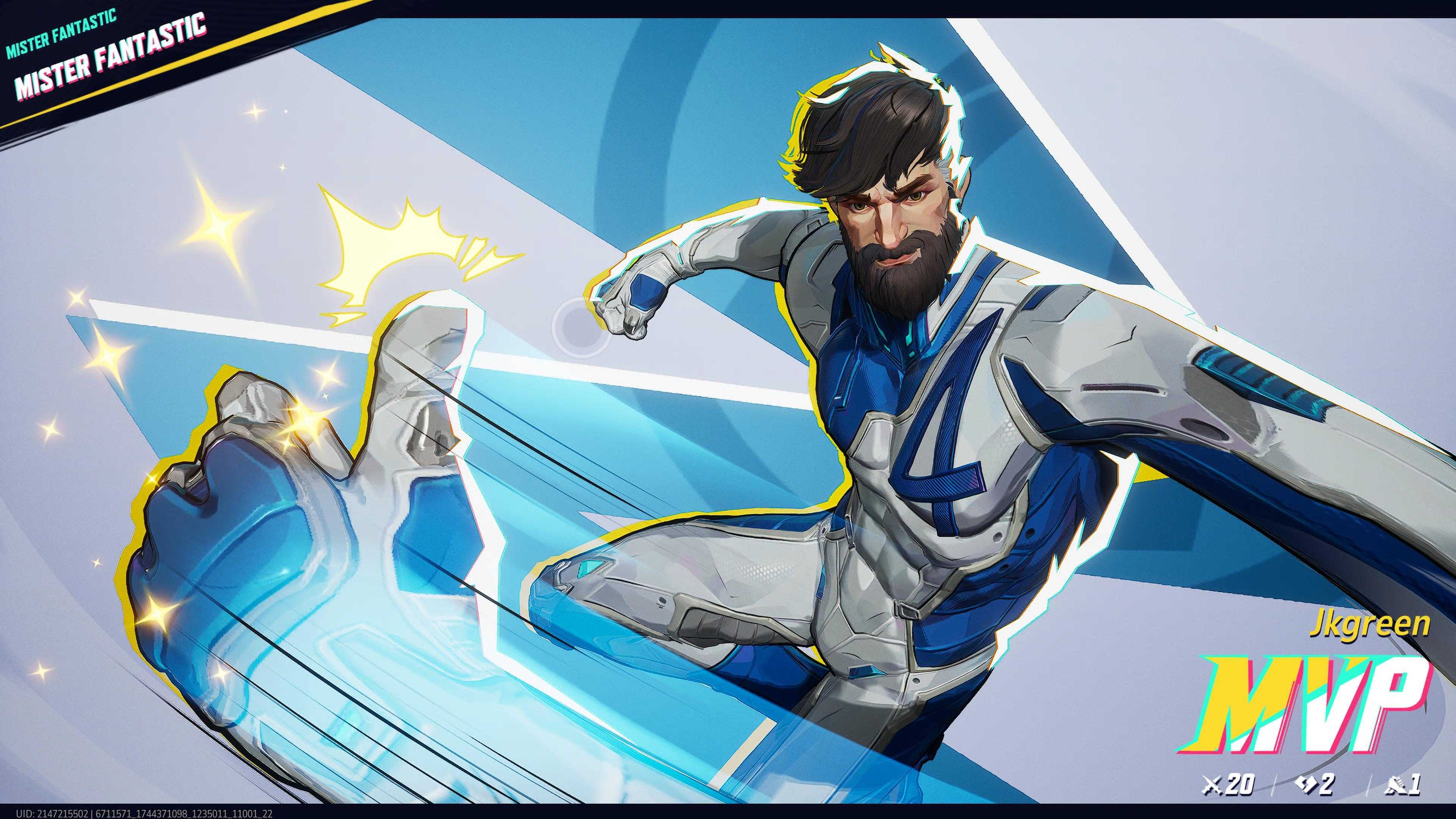 Mr Fantastic gives a huge thumbs up as part of an MVP screen at the end of a match