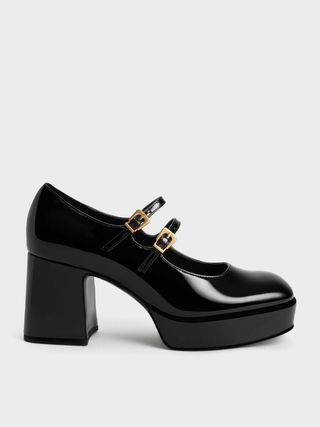 Charles & Keith, Jaylin Patent Block Heel Mary Janes