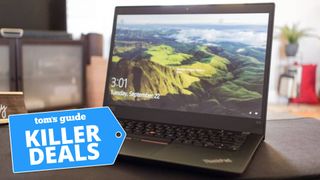 A Lenovo Thinkpad X13 on a table. The "Tom's Guide killer deals" tag is overlaid.