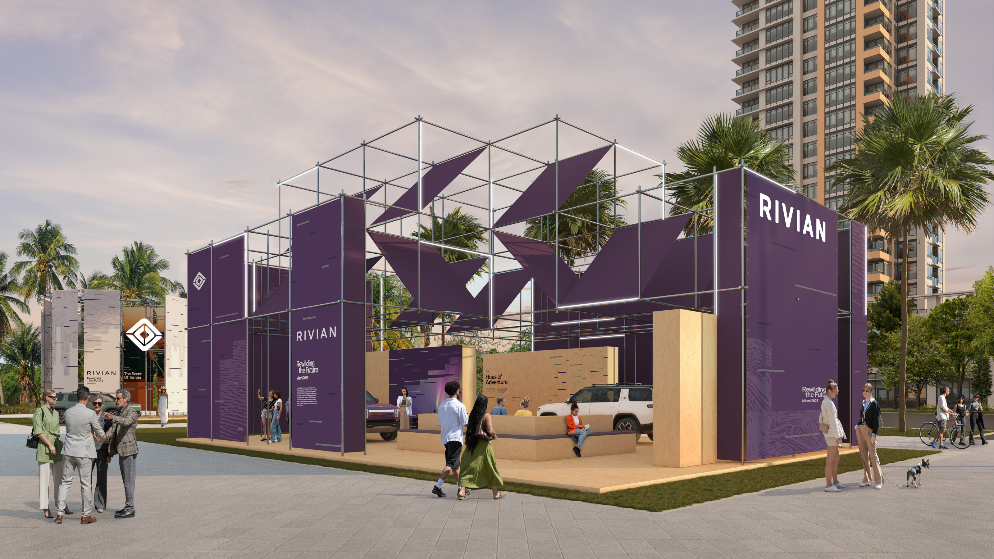 A render of Rivian&#039;s Miami pavilion