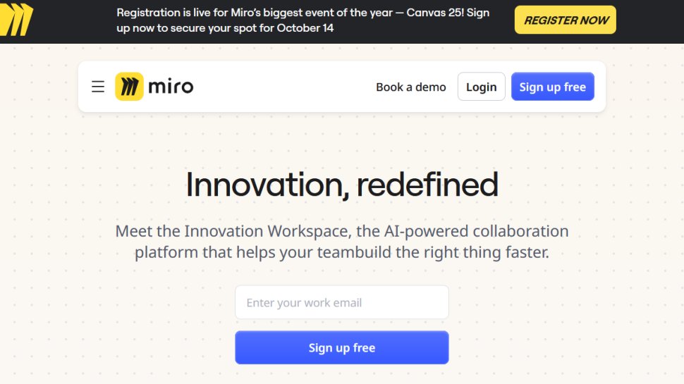 Miro website screenshot (August 2025).