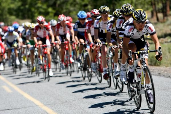 The Trek-Livestrong team puts riders on the front to get things set up for the climb.