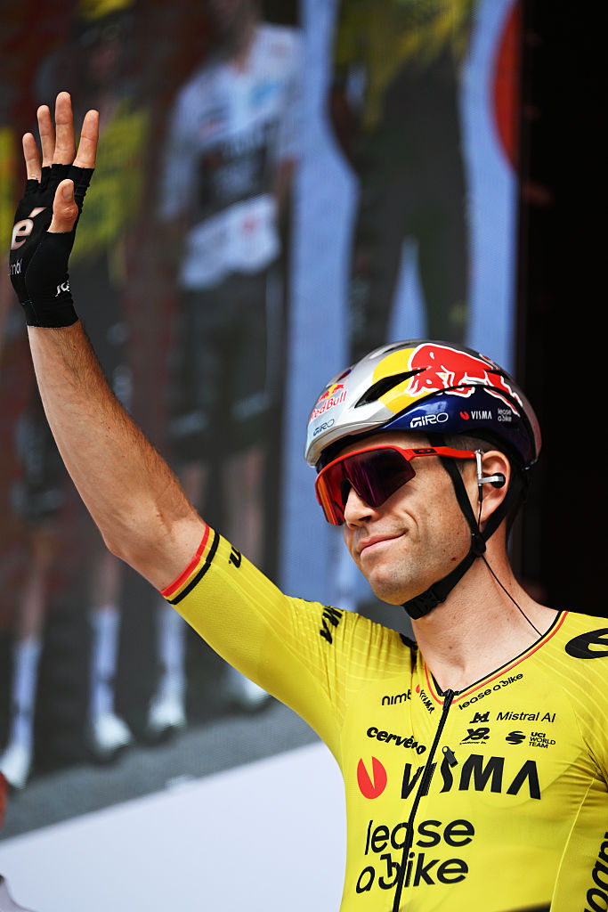 GRUISSAN - AUDE, FRANCE - AUGUST 24: Wout Van Aert of Belgium and Team Visma | Lease a Bike prior to the La Vuelta - 81st Tour of Spain 2026, Stage 3 a 174km from Gruissan - Aude to Font Romeu 1941m / #UCIWT / on August 24, 2026 in Gruissan - Aude, France. (Photo by Tim de Waele/Getty Images)