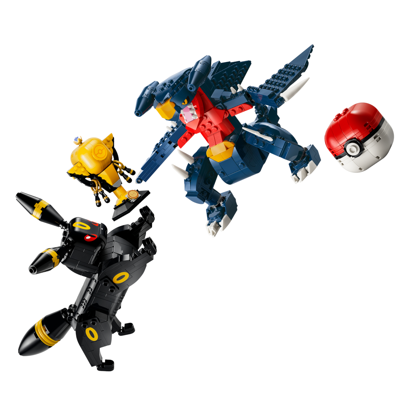 Lego Umbreon vs. Garchomp Championship Battle set on a plain background