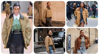 Fall 2024 barn jackets on runways and street style images