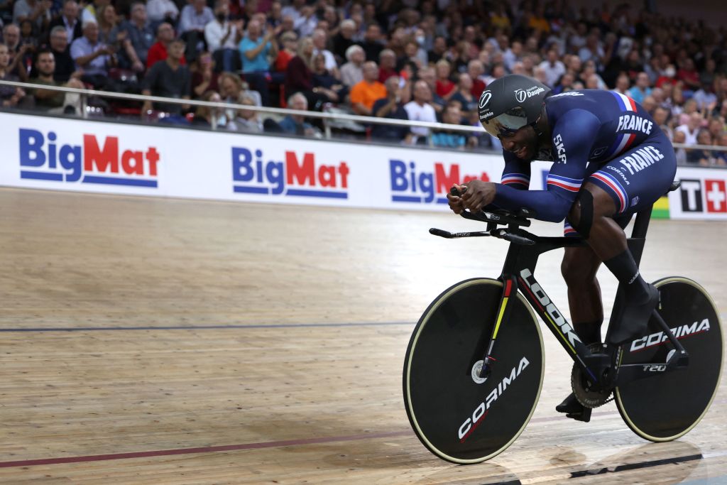 Frances Melvin Landerneau competes in the Mens Kilometre Time Trial final during the UCI Track Cycling World Championships at the Velodrome of SaintQuentinenYvelines southwest of Paris on October 14 2022 Photo by Thomas SAMSON AFP Photo by THOMAS SAMSONAFP via Getty Images