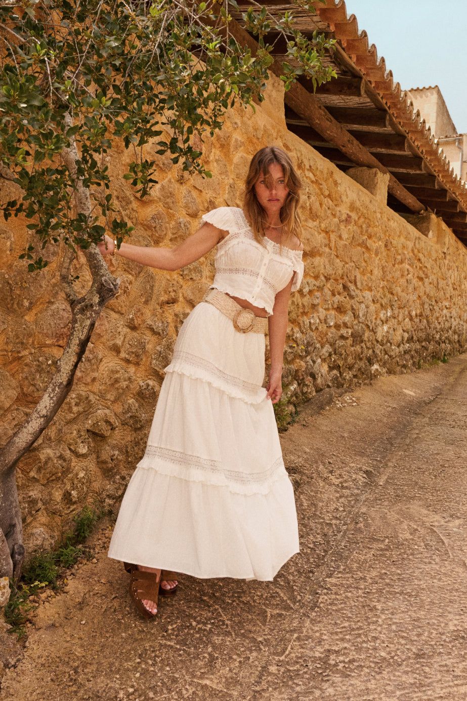 White Tiered Lace Detail Skirt
