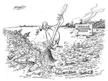 Political cartoon Ukraine Russia peace cleanup