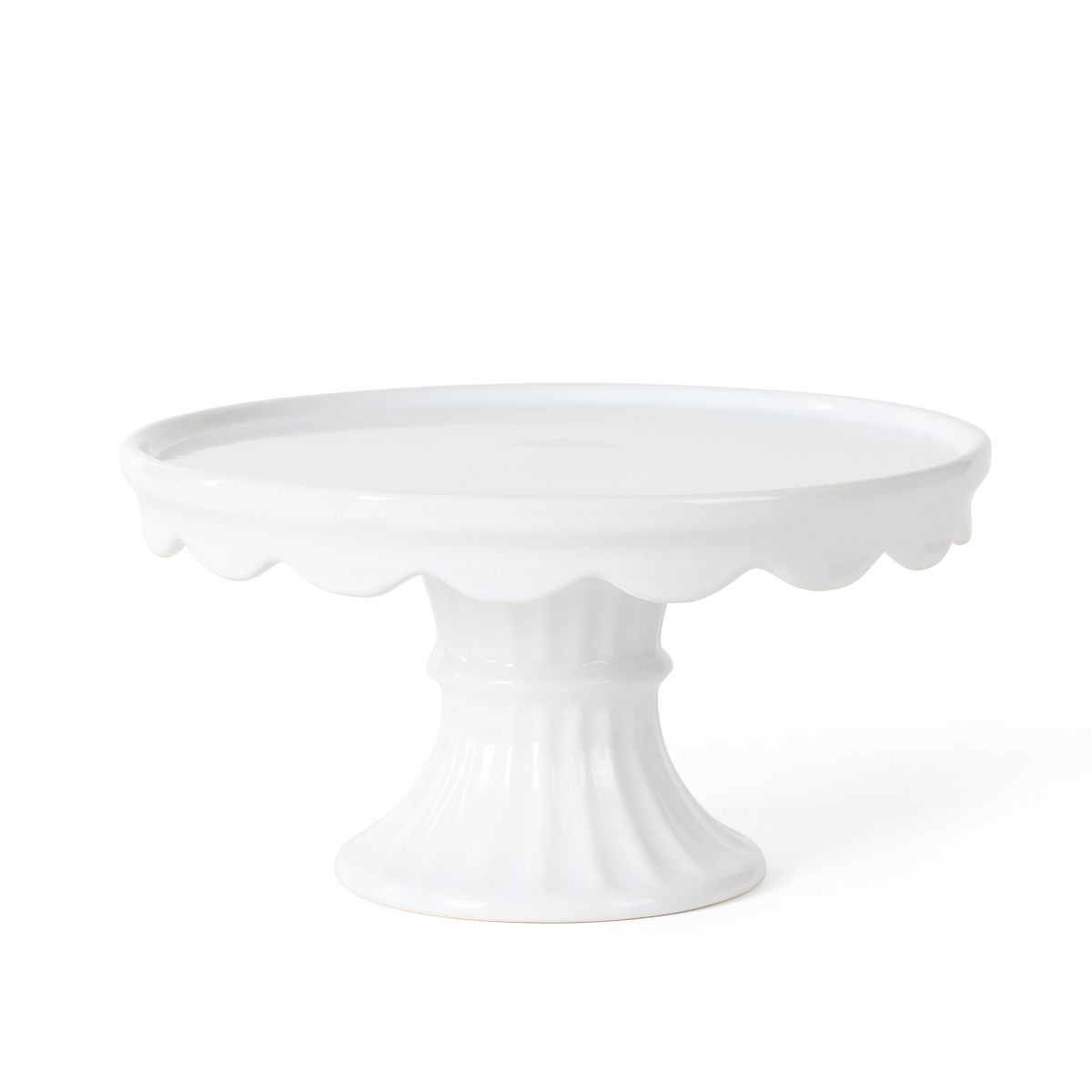 Martha Stewart Patterson 10" X 5.1" White Round Stoneware Cake Stand