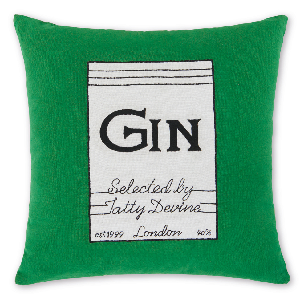 tatty devine gin bottle cushion