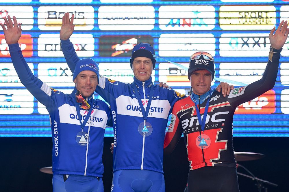 Philippe Gilbert, Niki Terpstra and Greg van Avermaet on the E3 Harelbeke podium