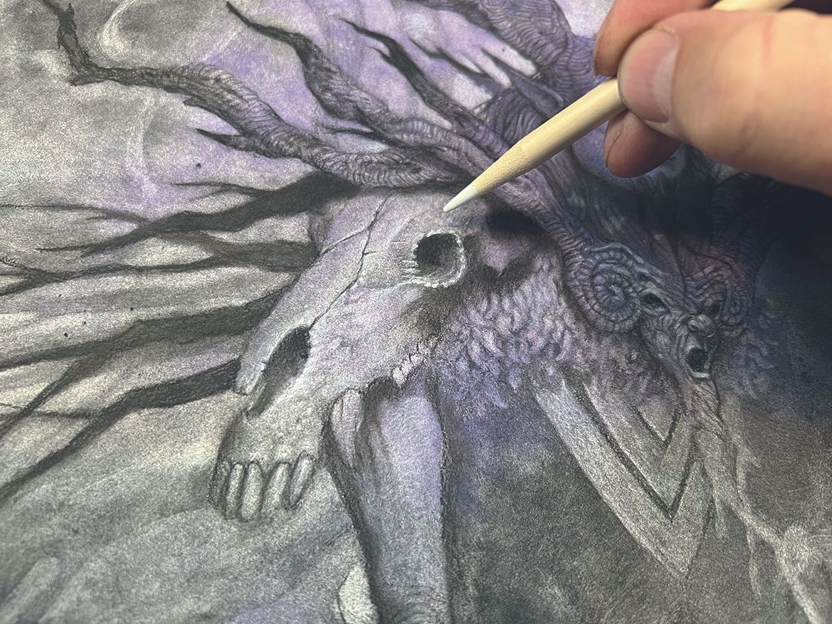Image of a charcoal abstract character art in progress