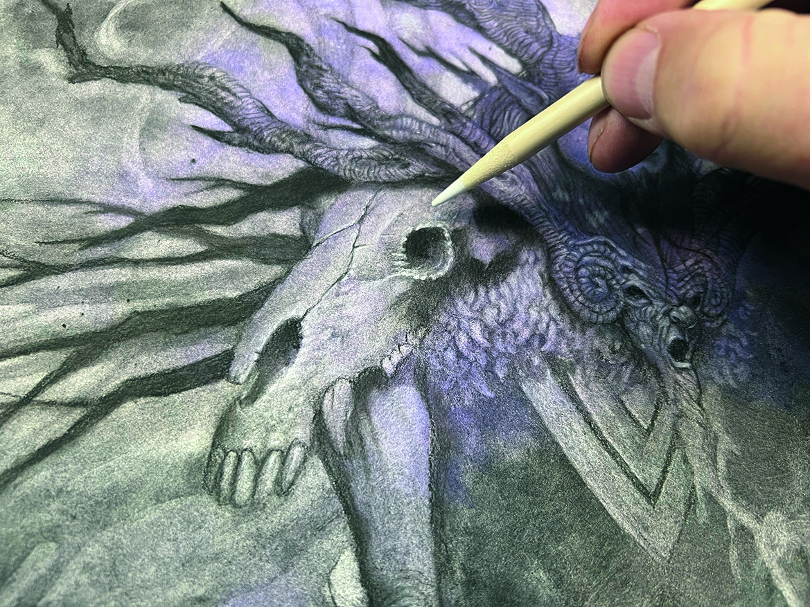 Image of a charcoal abstract character art in progress