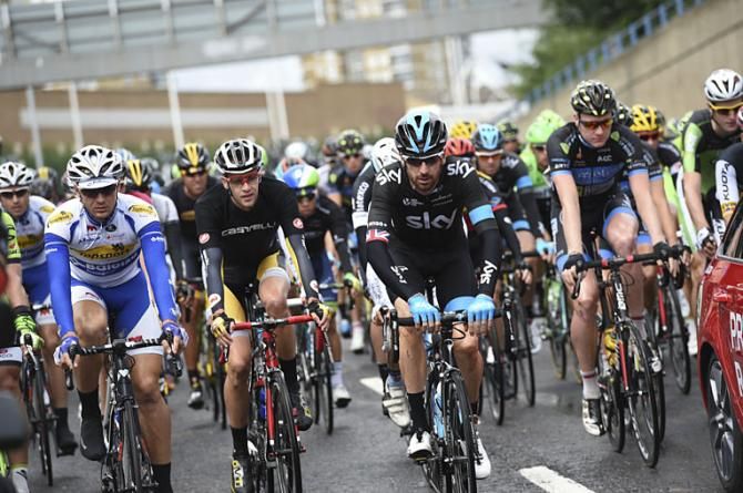 Bradley Wiggins (Team Sky) at the front of the field