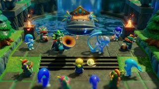 The Legend of Zelda: Echoes of Wisdom screenshot featuring Zelda and a bunch of other characters participating and watching a concert