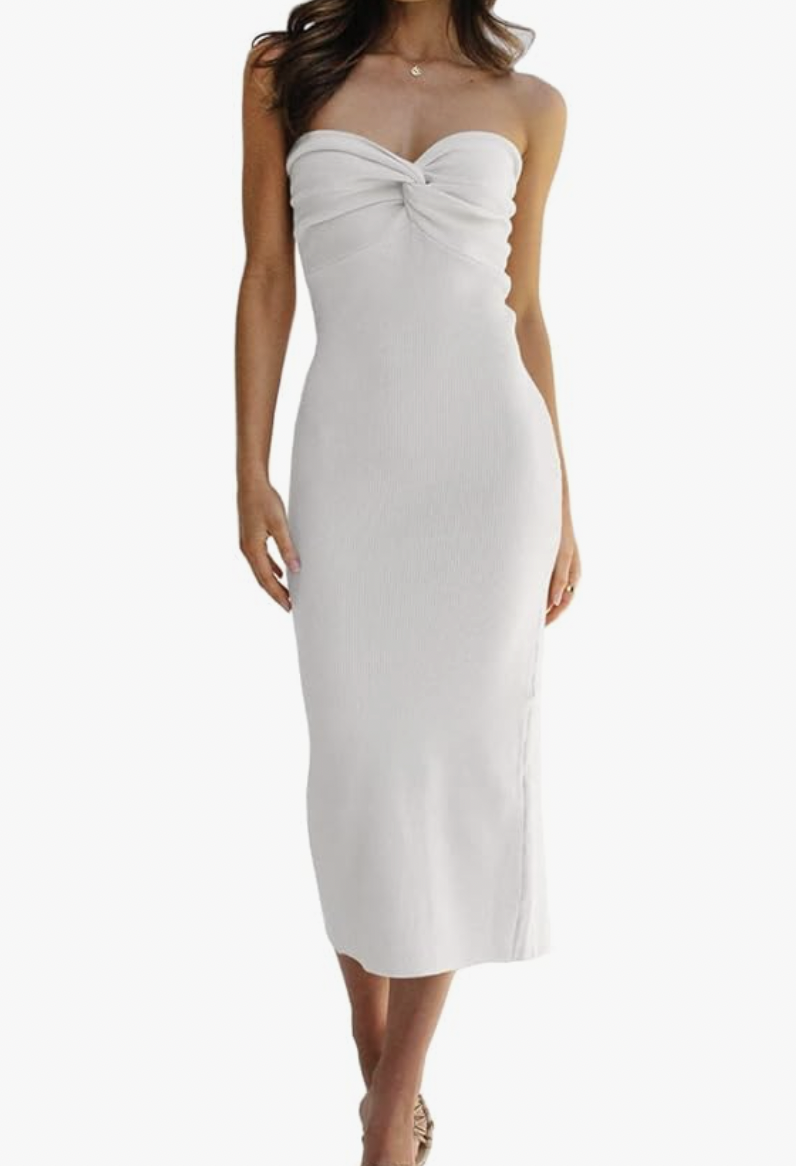 LILLUSORY Sun Dresses Womens 2024 Sundress Summer Beach Vacation Outfits Graduation Sexy Bodycon Midi Off Shoulder Trendy Casual Dress White