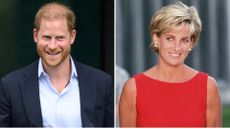 A composite of a picture of Prince Harry in 2025 and a picture of Princess Diana in 2007