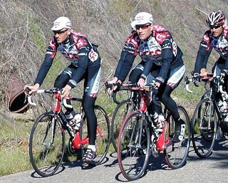 Tow of CSC's Tour de France stars head the training ride