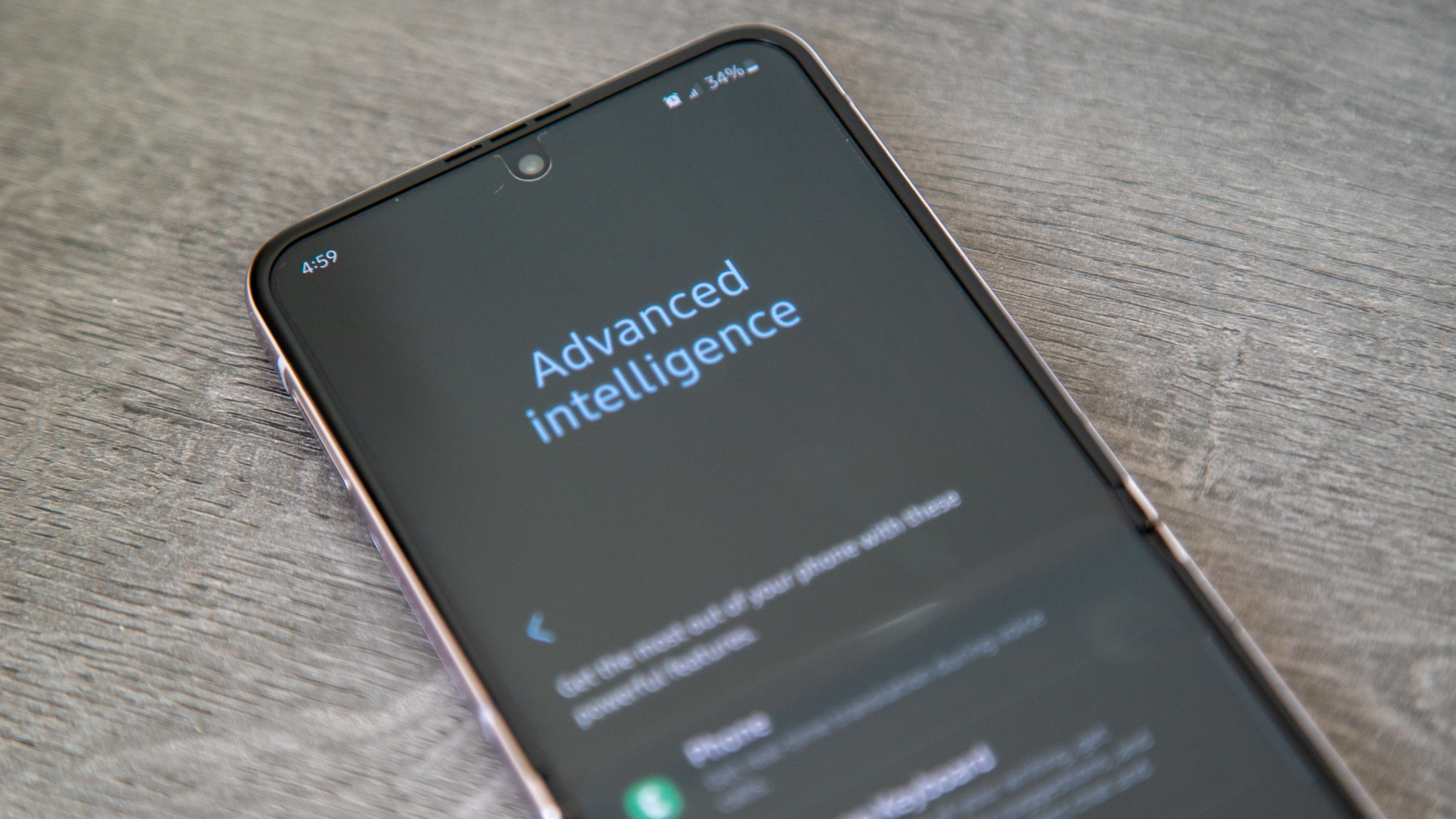 The Samsung Galaxy Z Flip 5 advanced intelligence menu