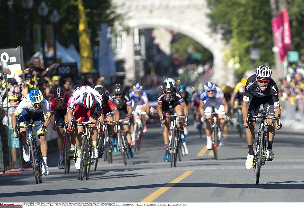 Rigoberto Uran (Etixx-QuickStep) solos to victory at the Grand Prix Cycliste de Quebec